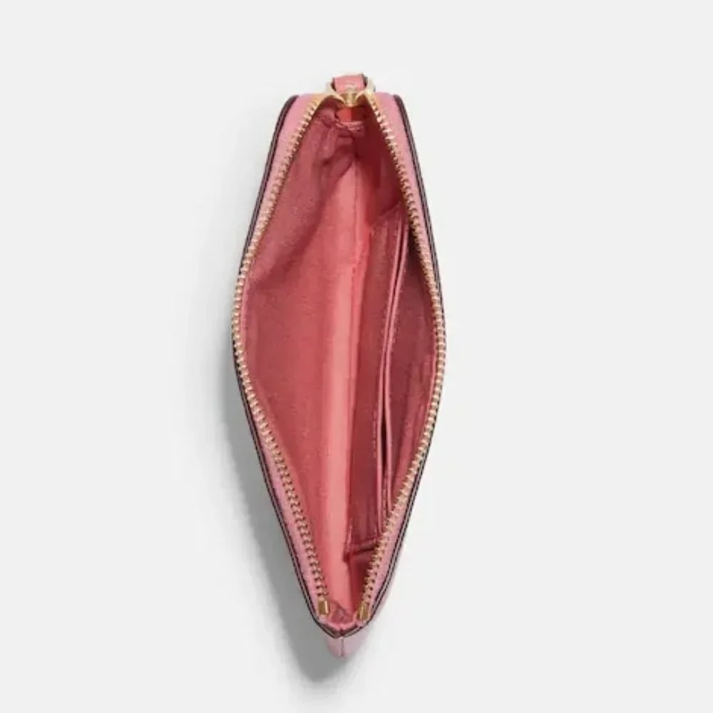 Coach Corner Zip Wristlet Gold / Pink Leather NWT